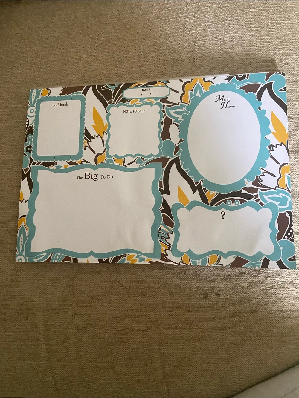Floral Pattern paper Notepad - Teal, Yellow, Brown